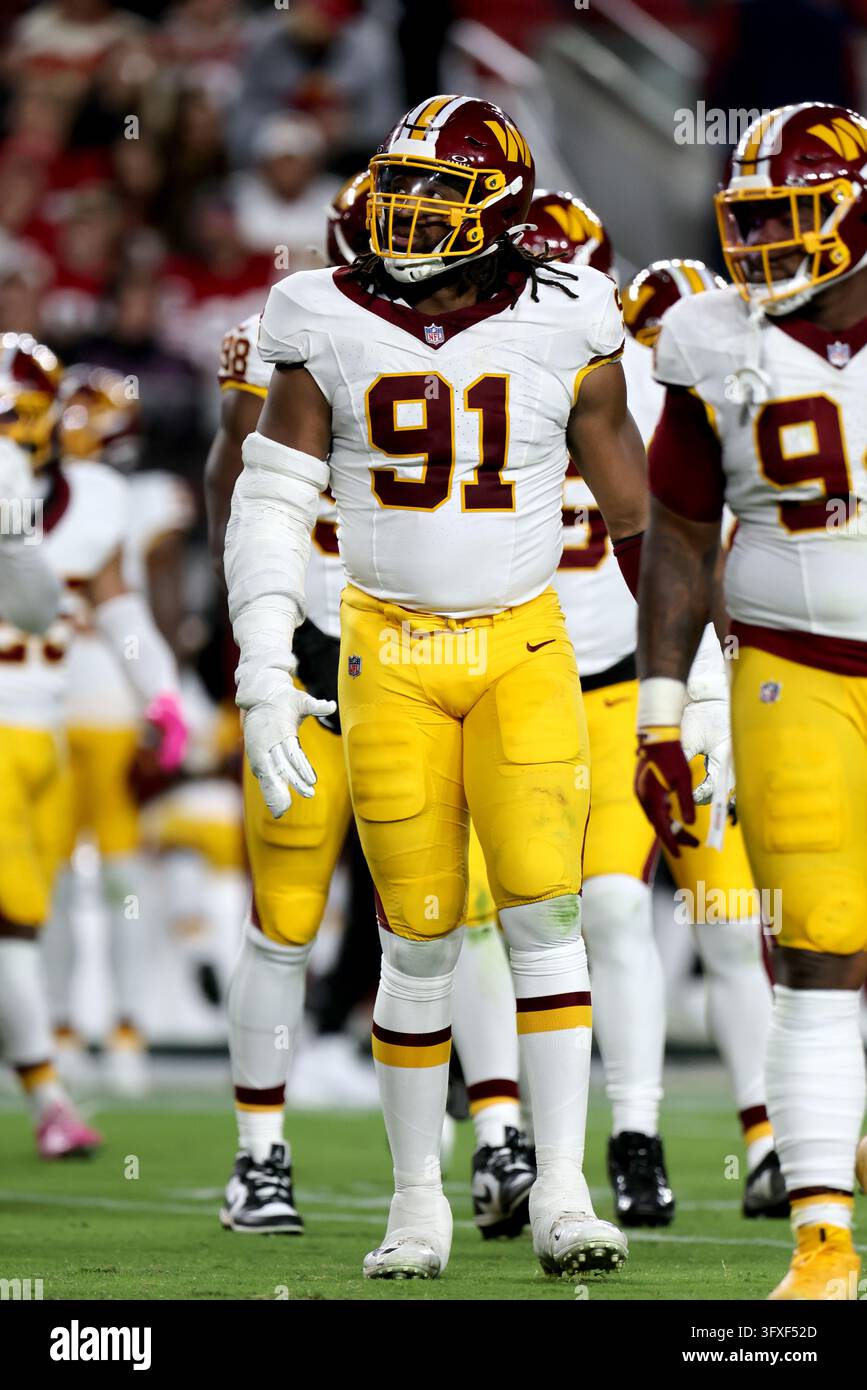 Washington Commanders New Roster Washington Commanders defensive end Deatrich Wise Jr. (91) lines up ...