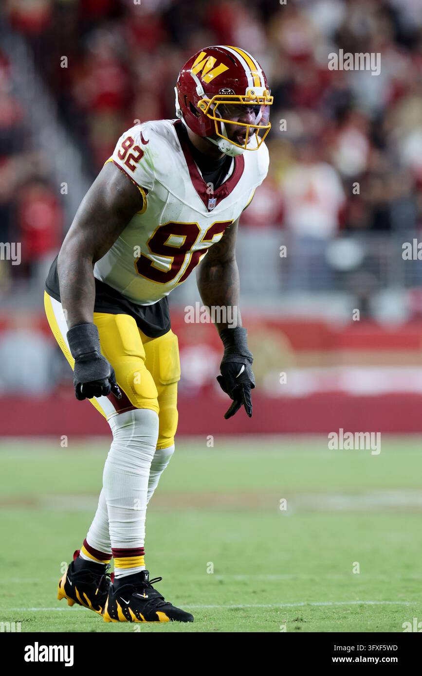 Washington Commanders New Roster Washington Commanders defensive end Dorance Armstrong (92) rushes ...