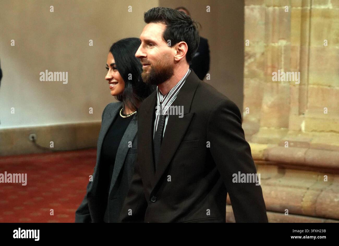 Leo Messi and Antonella Roccuzzo during an audience with the awarded ...