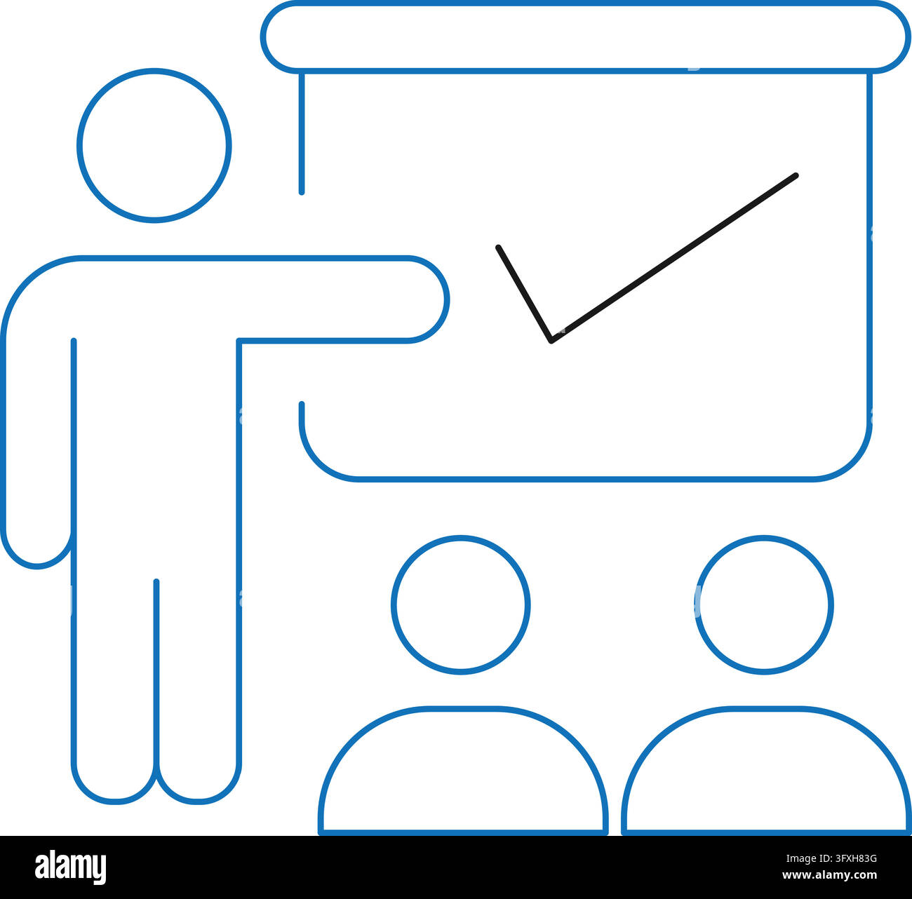 Presenter Pointing to Board with Checkmark Icon for Business Seminar Stock Vector