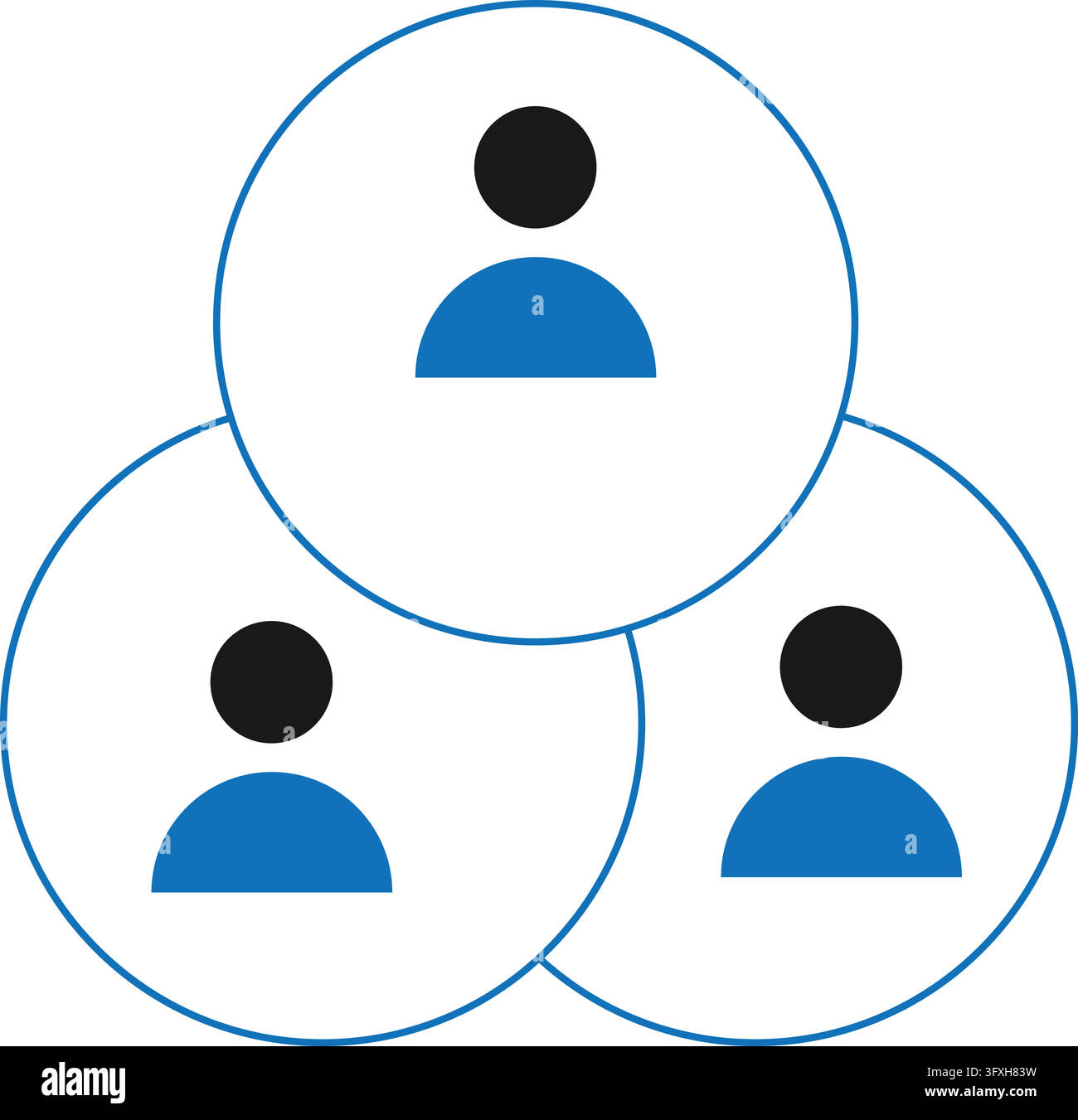 Three Connected User Profile Icons in Circles Representing Team Network Stock Vector