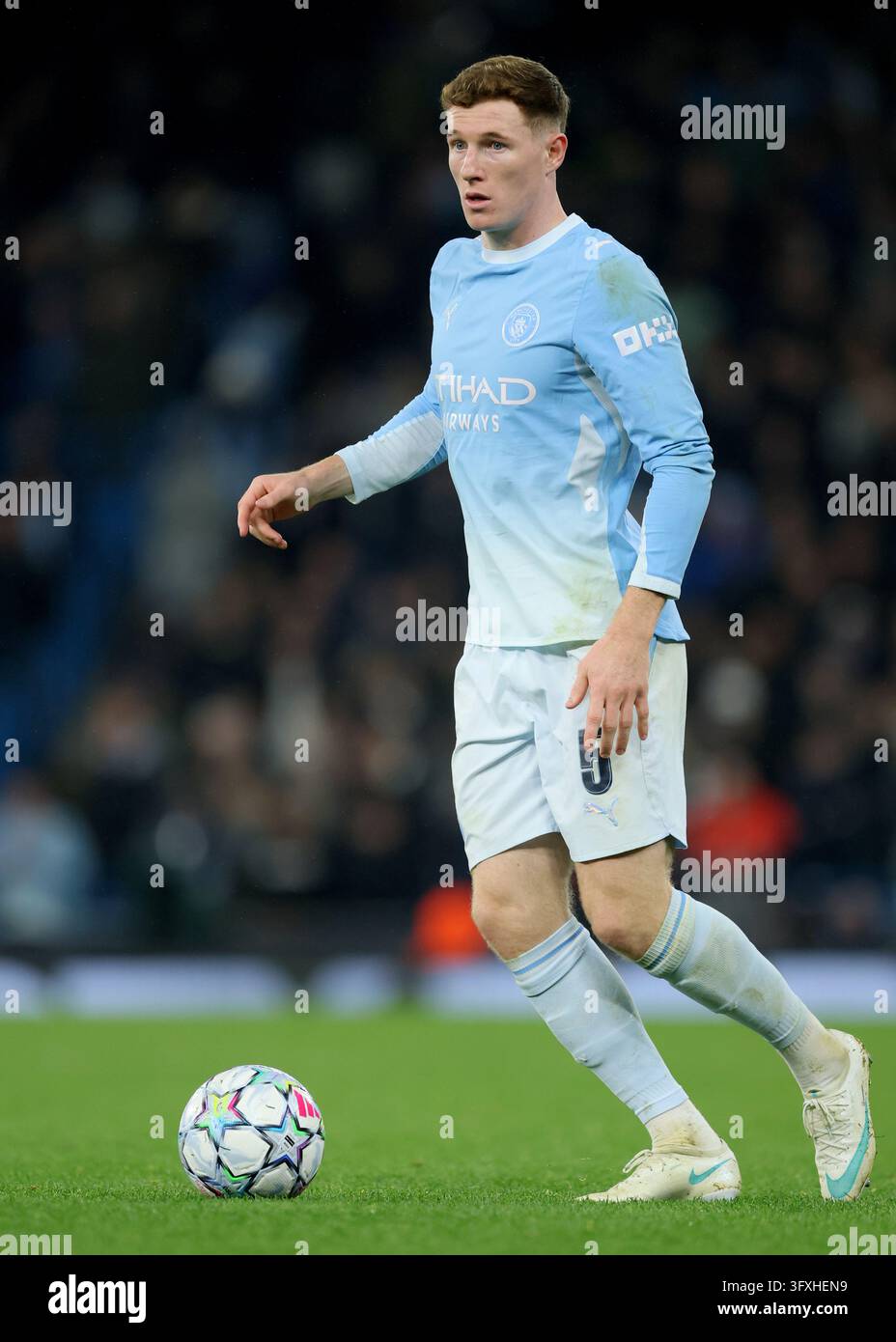 Elliot Anderson of Manchester City on the ball during the UEFA ...