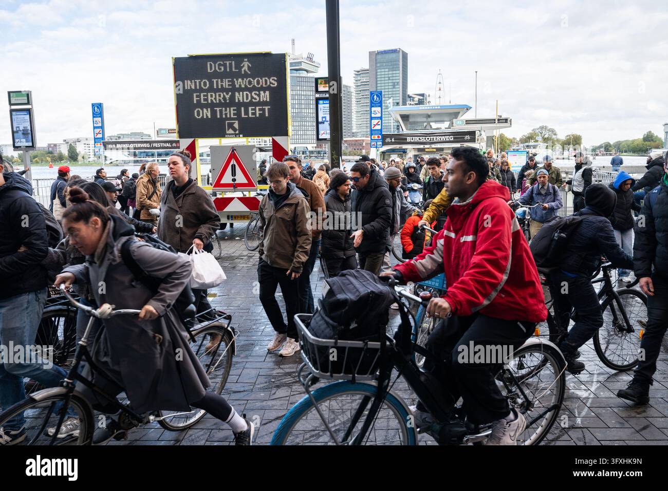 AMSTERDAM - Busy at the ferry heading towards the NDSM Wharf. The ...