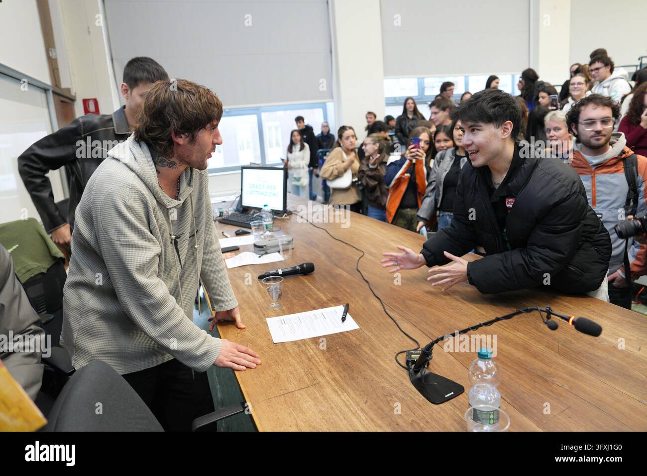 Milan Rapper Girlfriend IPA90075582 - Milan, October 23, 2026. Rapper Rkomi meets with students ...
