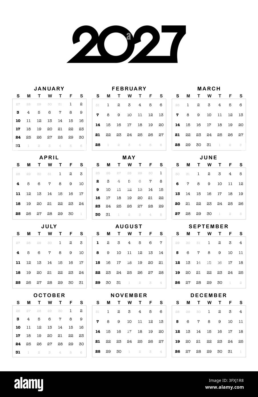 Calendar Full Week View Example Simple minimalist 2027 calendar Black and White Stock Photos & Images ...