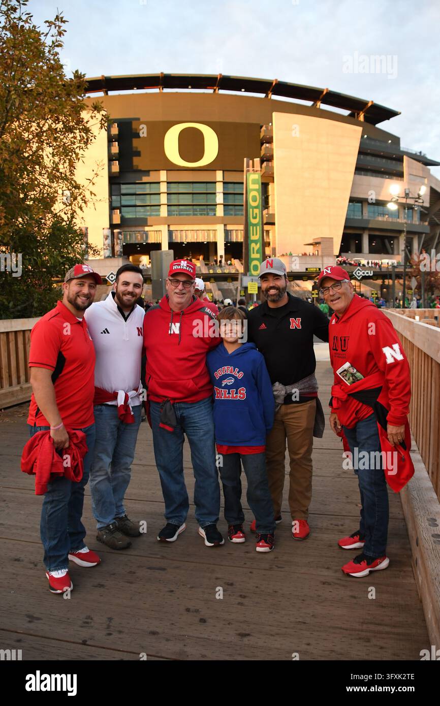 EUGENE, OR - OCTOBER 17: Nebraska fans pose for a photo outside the ...