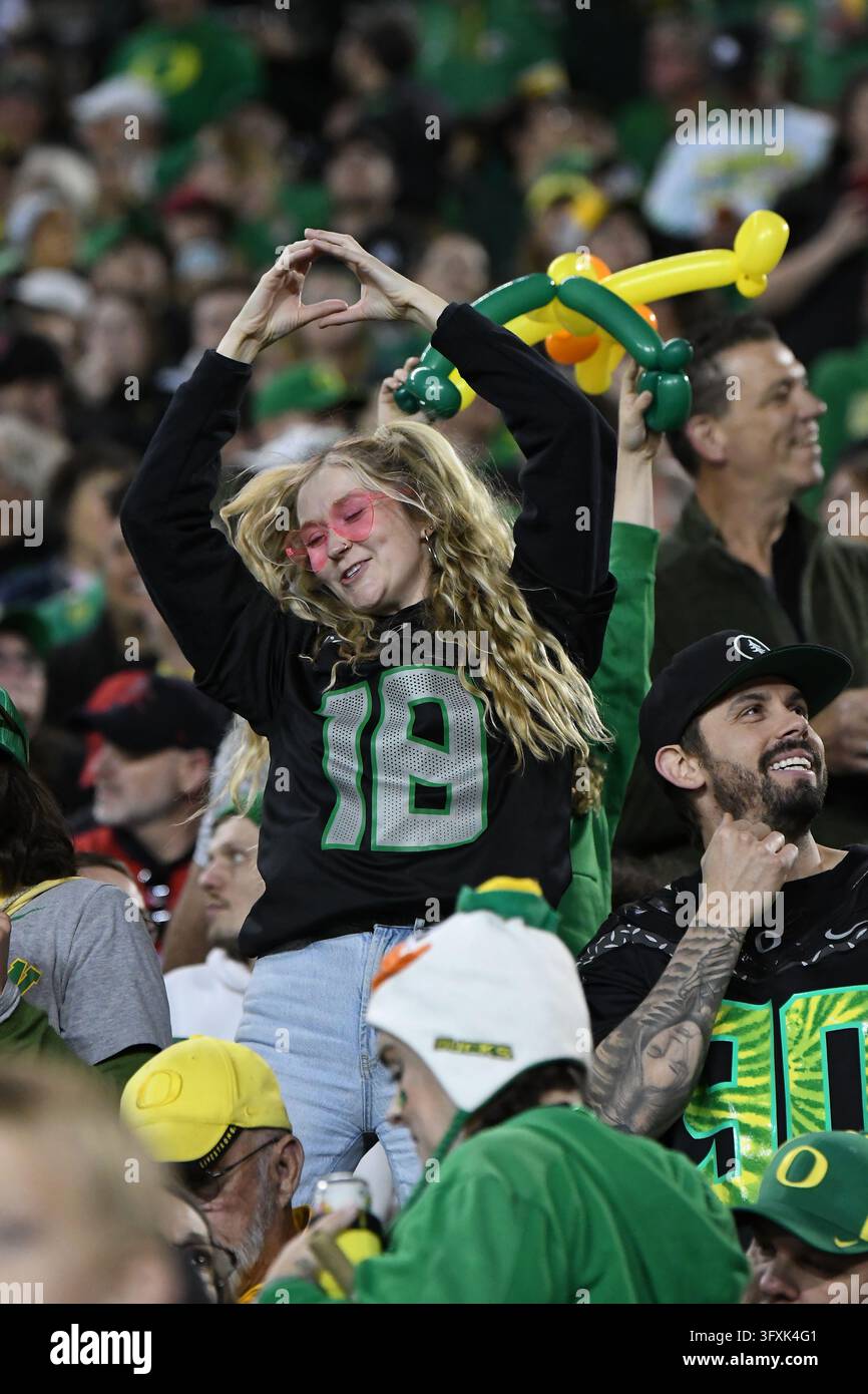 EUGENE, OR - OCTOBER 17: An Oregon fan dances in the stands during a ...