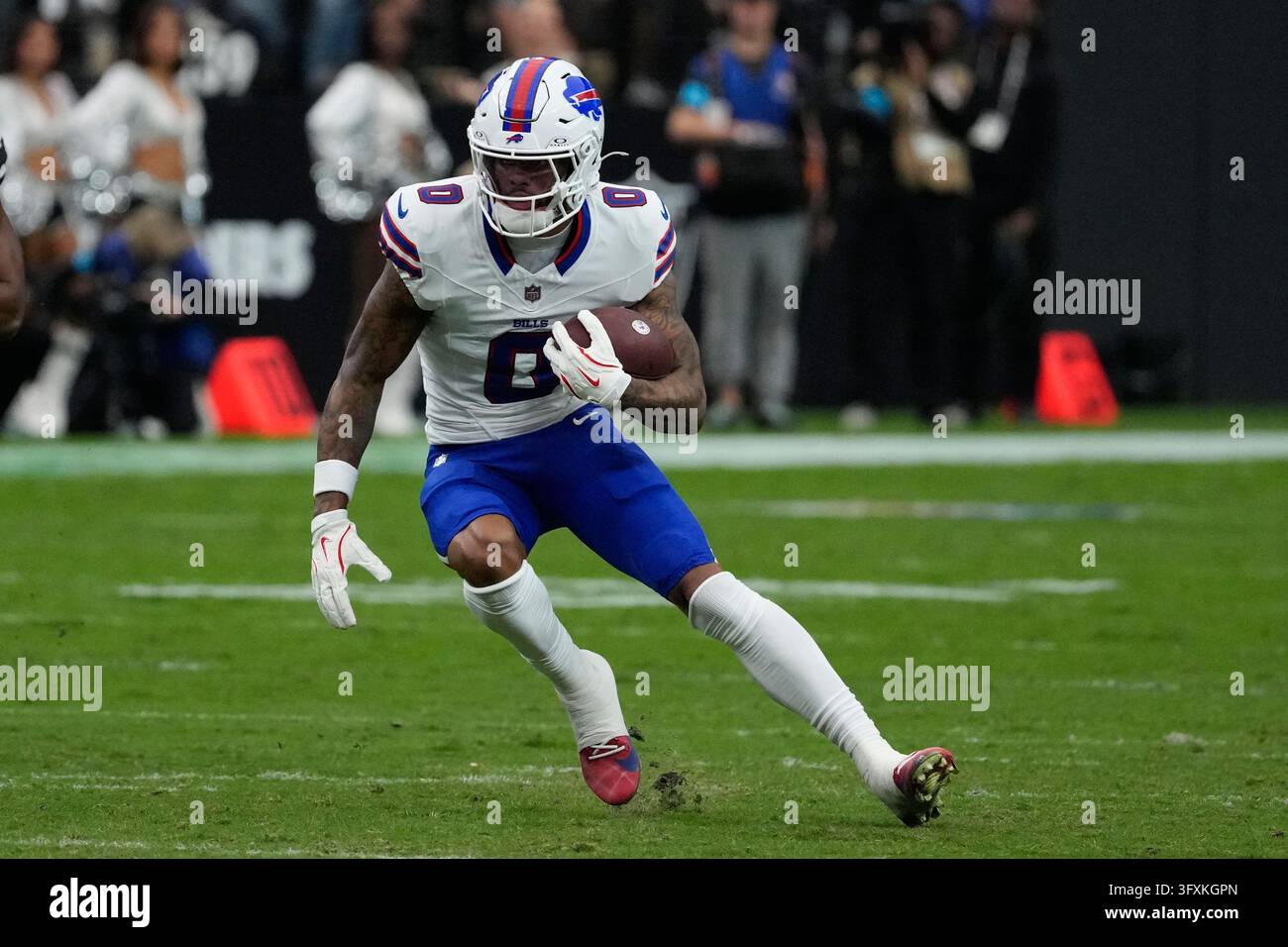 Buffalo Bills wide receiver Keon Coleman (0) plays against the Las ...