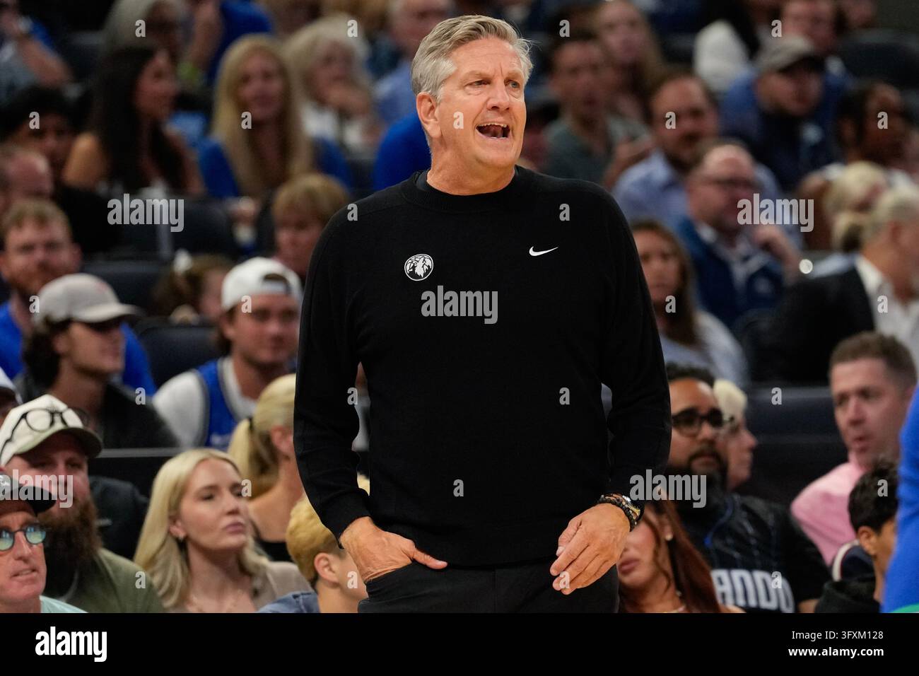 Minnesota Timberwolves head coach Chris Finch calls to players during ...