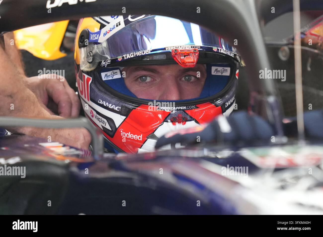 Red Before Vector Red Bull Racing driver Max Verstappen (3) in the car before Free ...