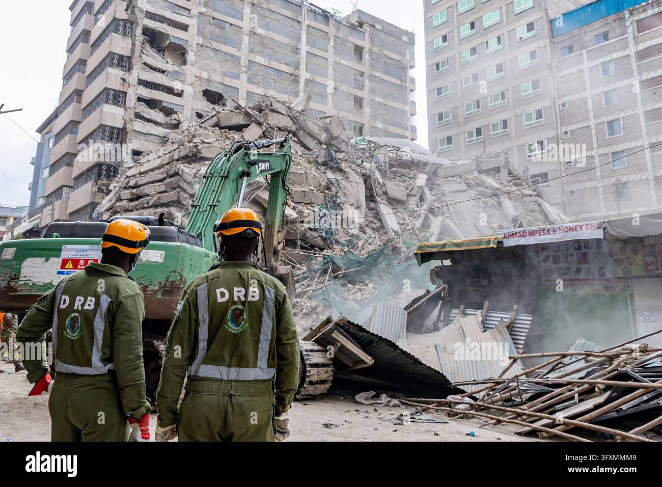 Construction Emergency Rescue Emergency teams conduct search and rescue operations at the site of a ...