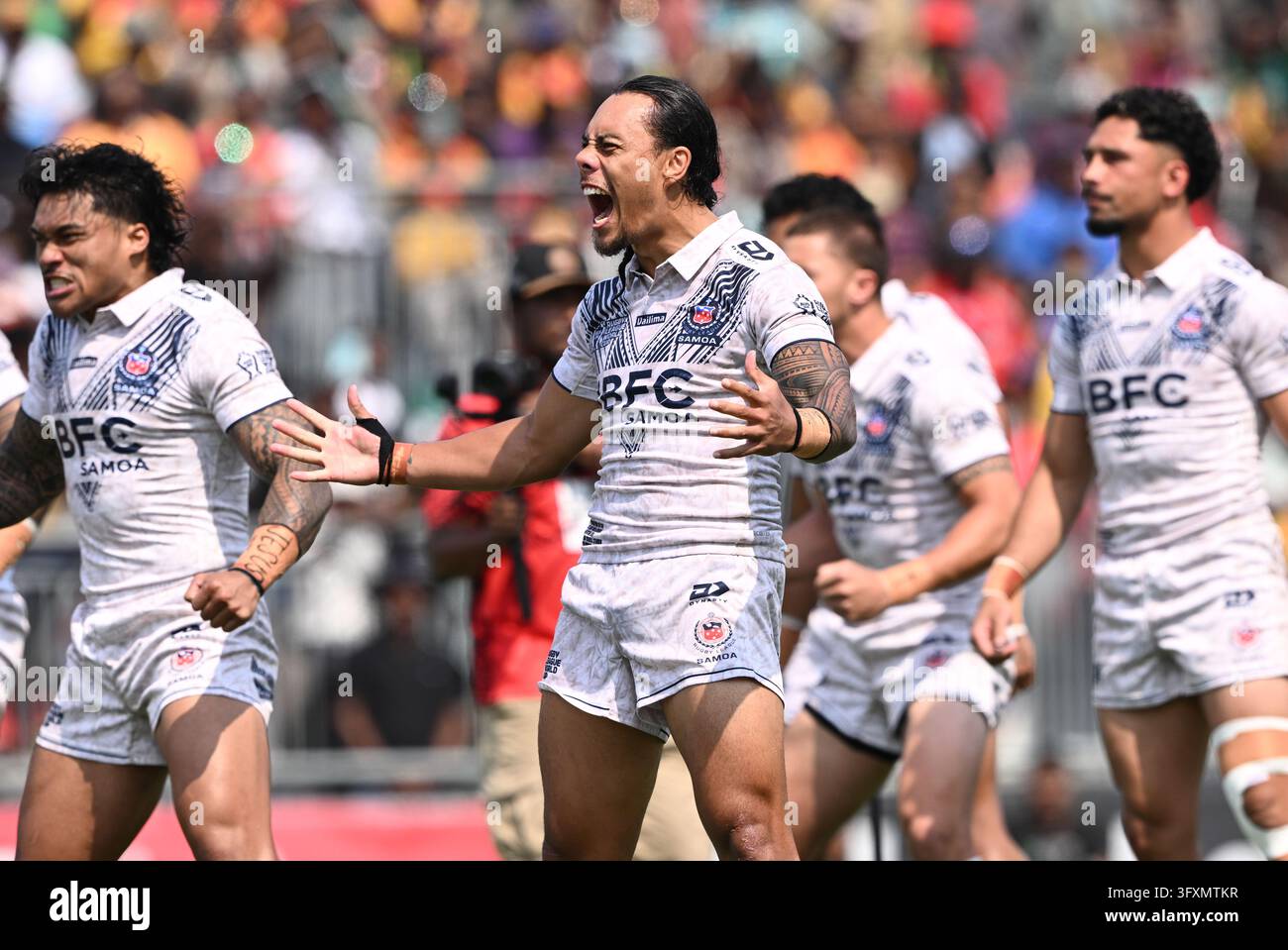 Jarome Luai (C) during the Samoan Siva Tau during the Men’s Rugby ...