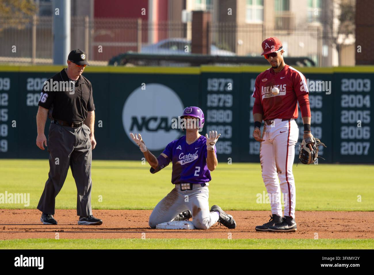 Stadium Base Model Oct 23, 2026; UCA outfielder Keaton Laidley (2) signals back towards ...