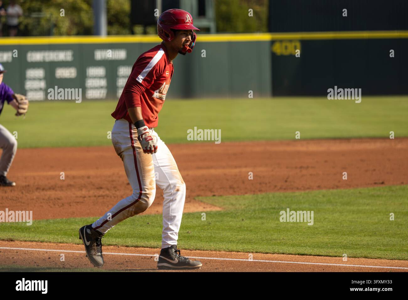 Stadium Base Model Oct 23, 2026; TJ Pompey (5) of Arkansas works his way down the third ...