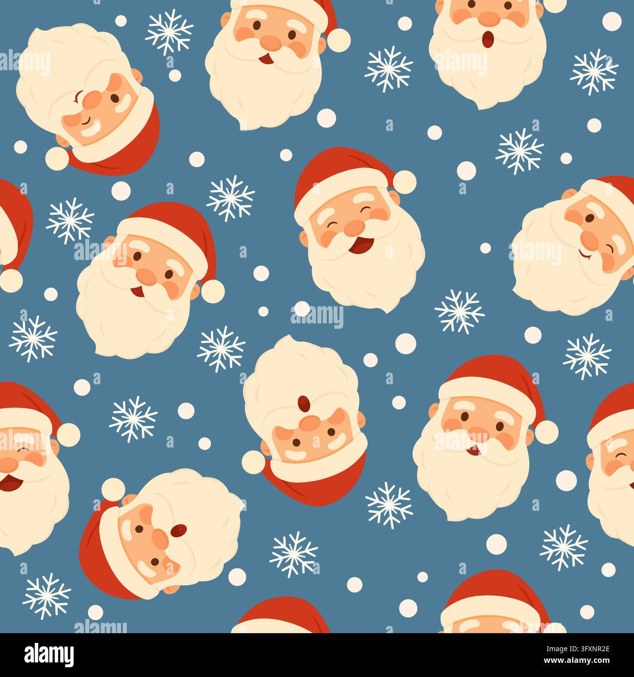 Blue Christmas seamless pattern with Santa Claus faces Stock Vector