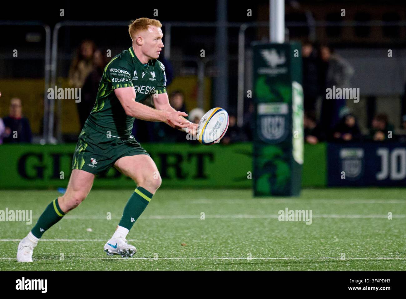 Ciarán Frawley of Connacht passes the ball during the United Rugby ...
