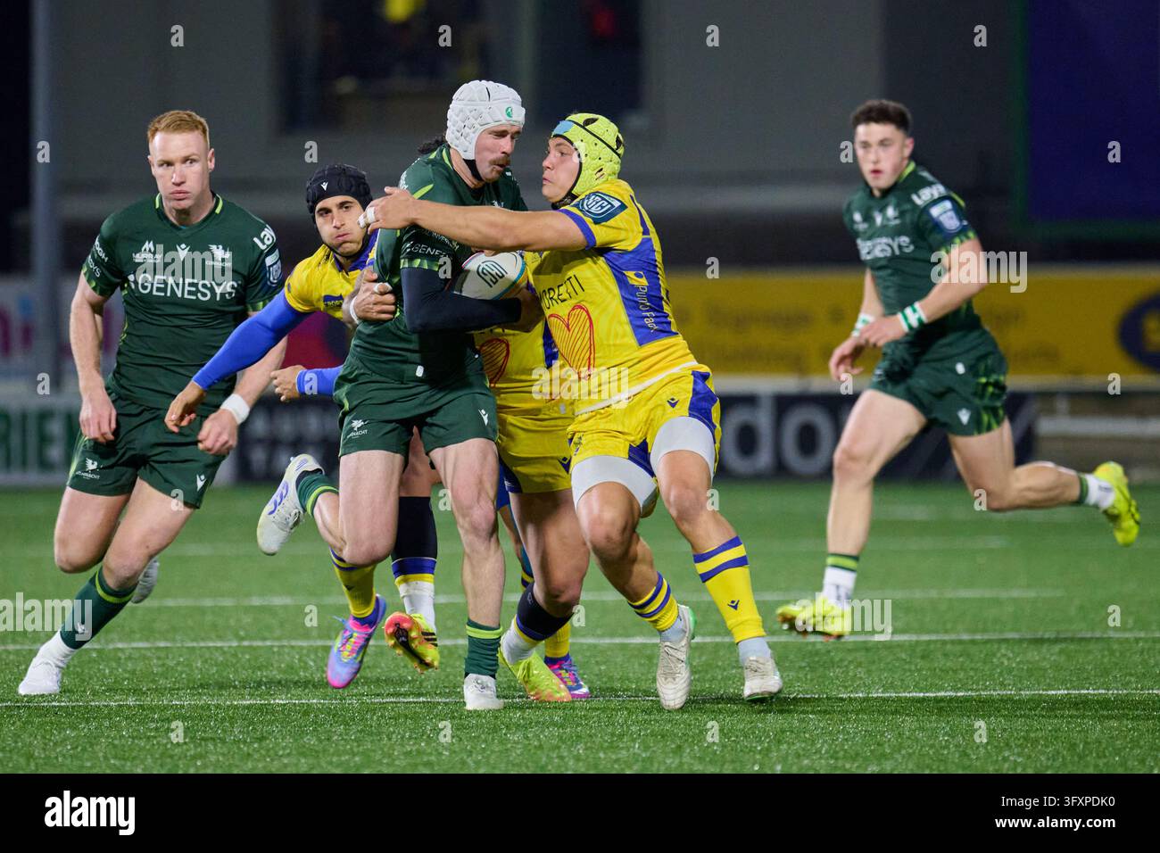 Mack Hansen of Connacht fights for the ball during the United Rugby ...