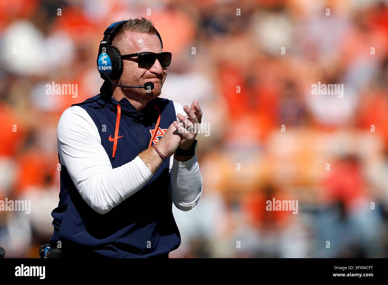 Auburn head coach Alex Golesh reacts during the second half of an NCAA ...