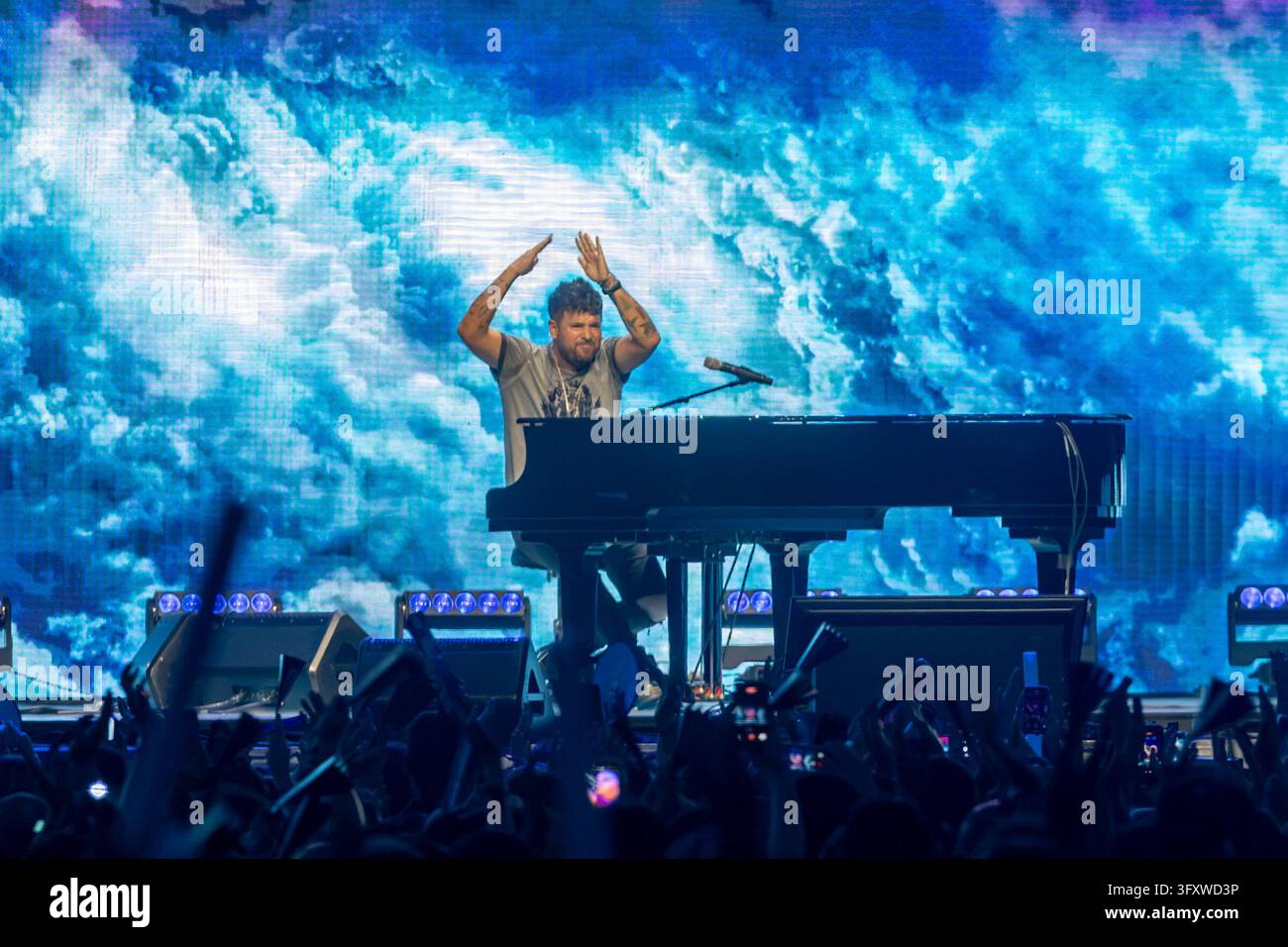 The singer Pablo López during his performance at the Cadena 100 charity ...