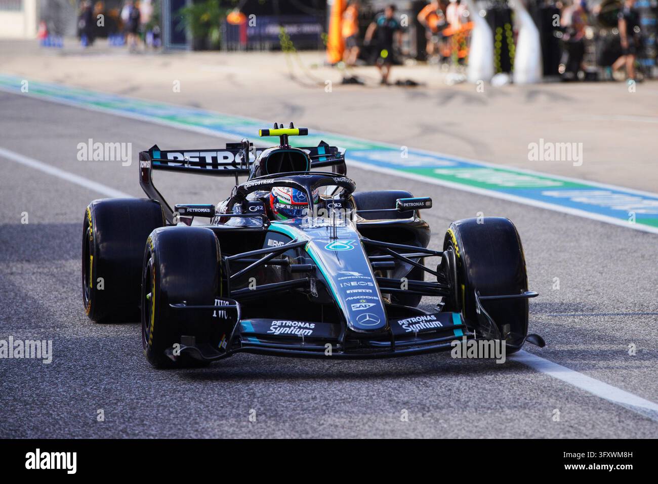 Pool Lane Size Mercedes driver Kimi Antonelli of Italy leaves pit lane during ...