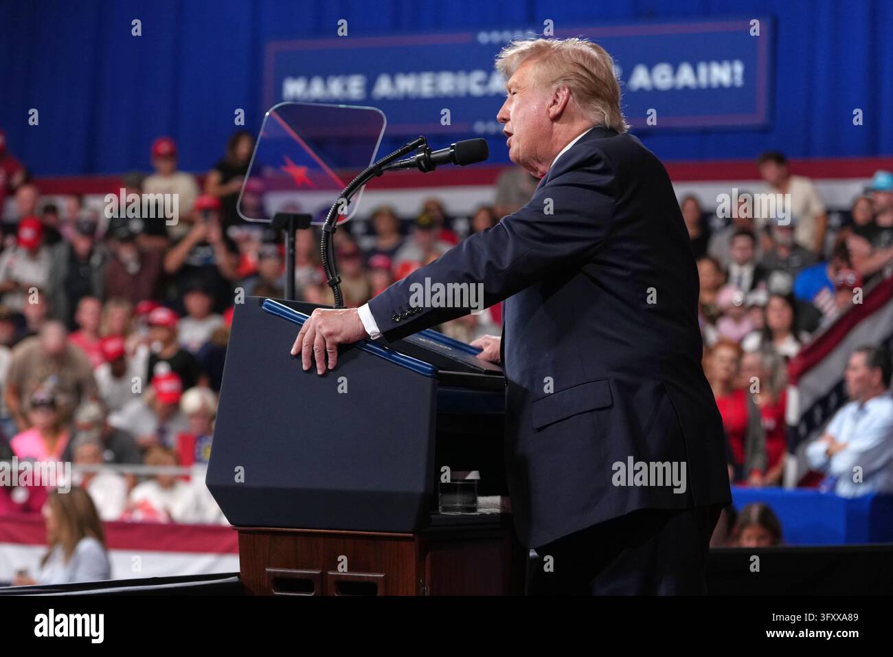 Trump X Posts President Donald Trump speaks at a campaign rally at Guardian Centers ...