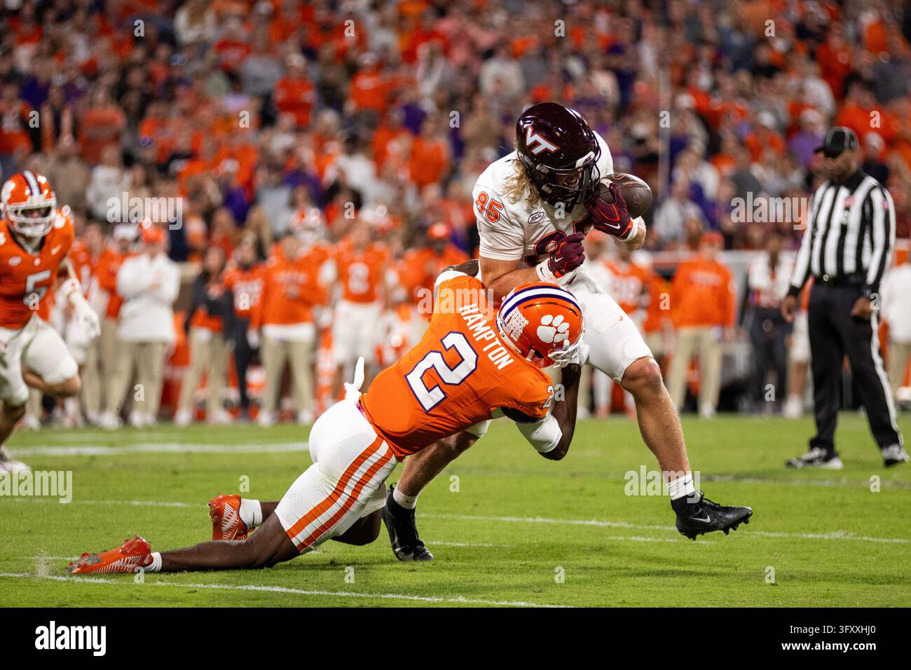 No Loss Vector Clemson cornerback Ashton Hampton (2) tackles Virginia Tech tight end ...