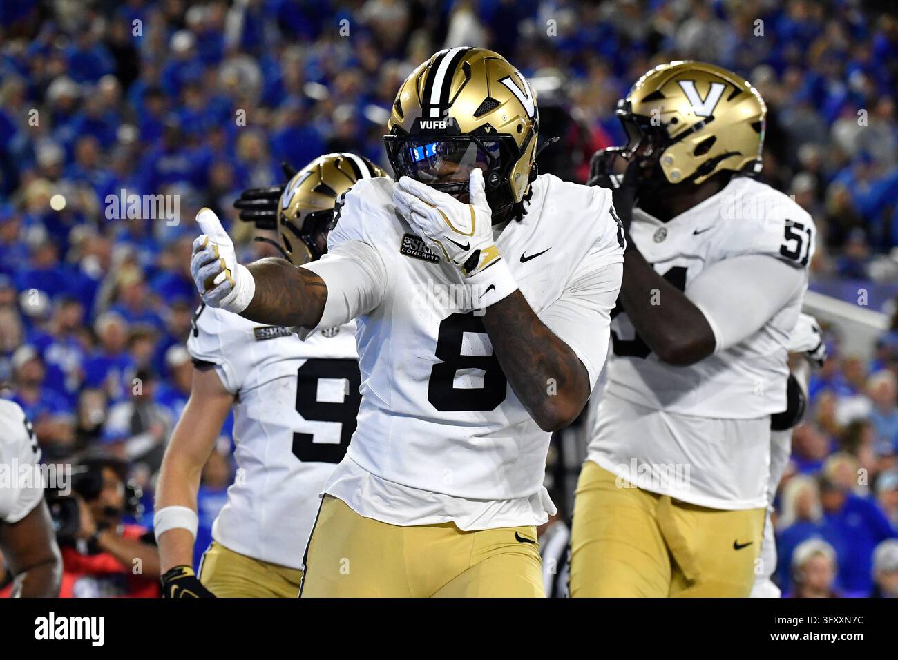 Vanderbilt tight end Jayvontay Conner (8) gestured to the crowd ...