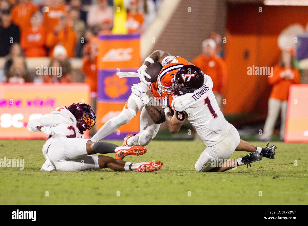 No Loss Vector Virginia Tech safety Tyson Flowers (1) tackles Clemson wide receiver T ...