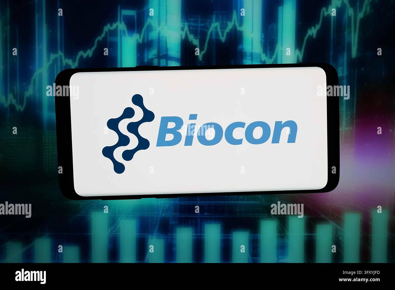 In this photo illustration, the logo of Indian biopharma company Biocon ...