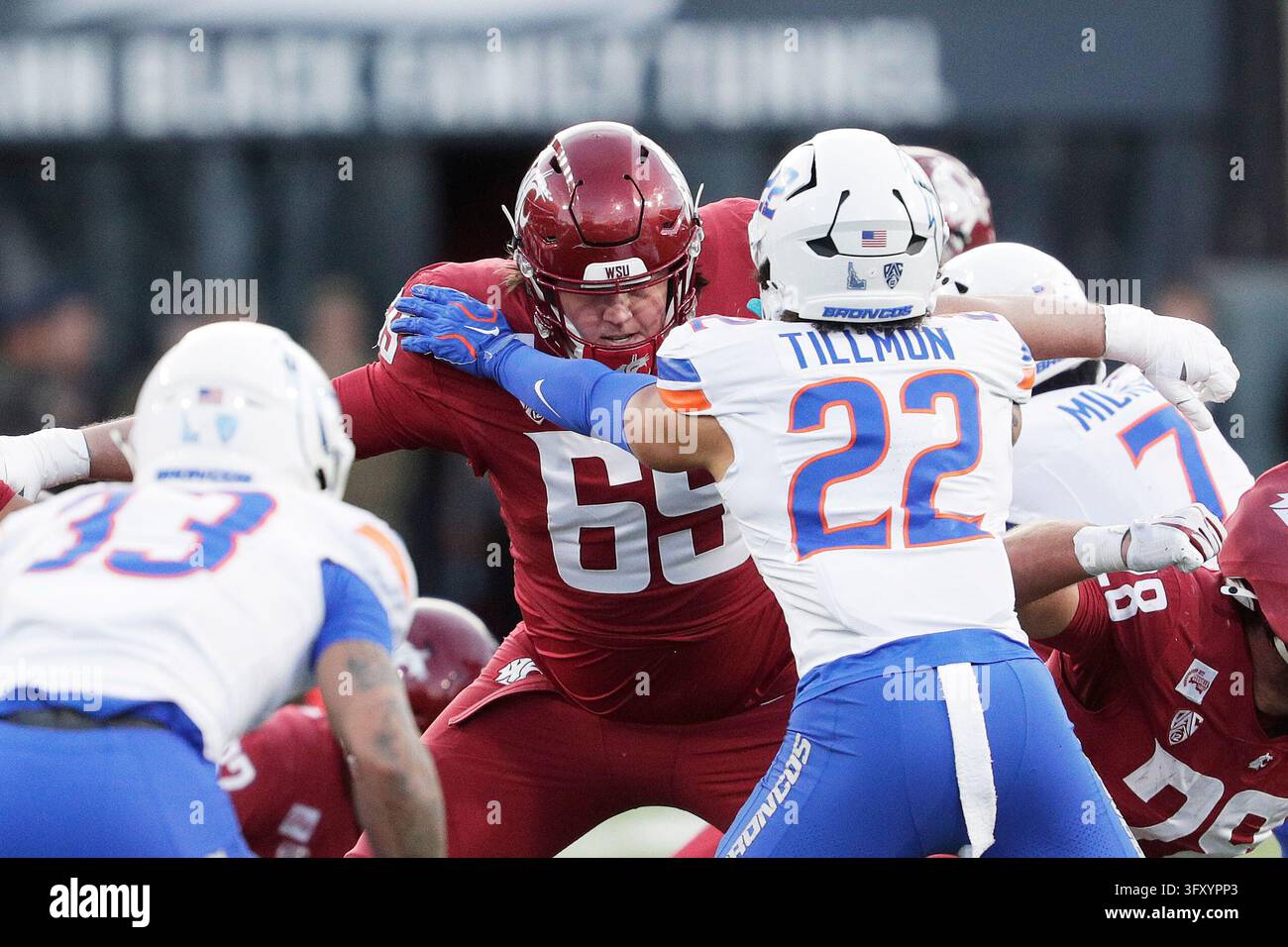 Football Block Image Vector Washington State offensive lineman Kyle Martin (69) blocks Boise State ...