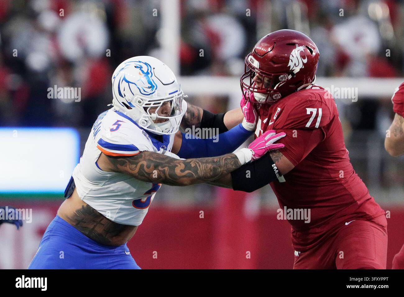 Football Block Image Vector Washington State offensive lineman Ashton Tripp (71) blocks Boise State ...