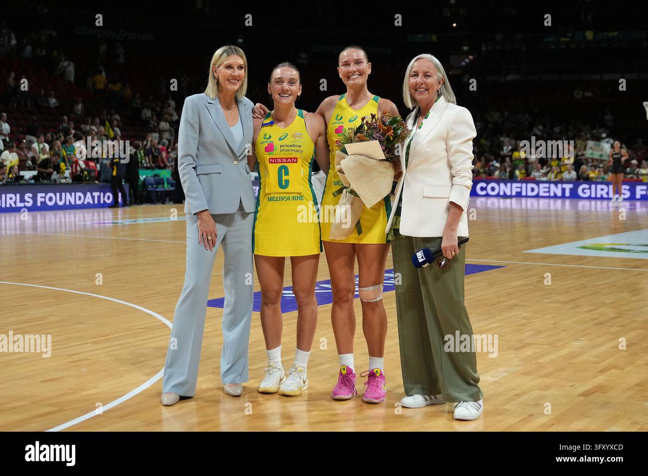 Netball Pic. Vector Courtney Bruce of Australia Diamonds celebrates winning her 100th cap ...