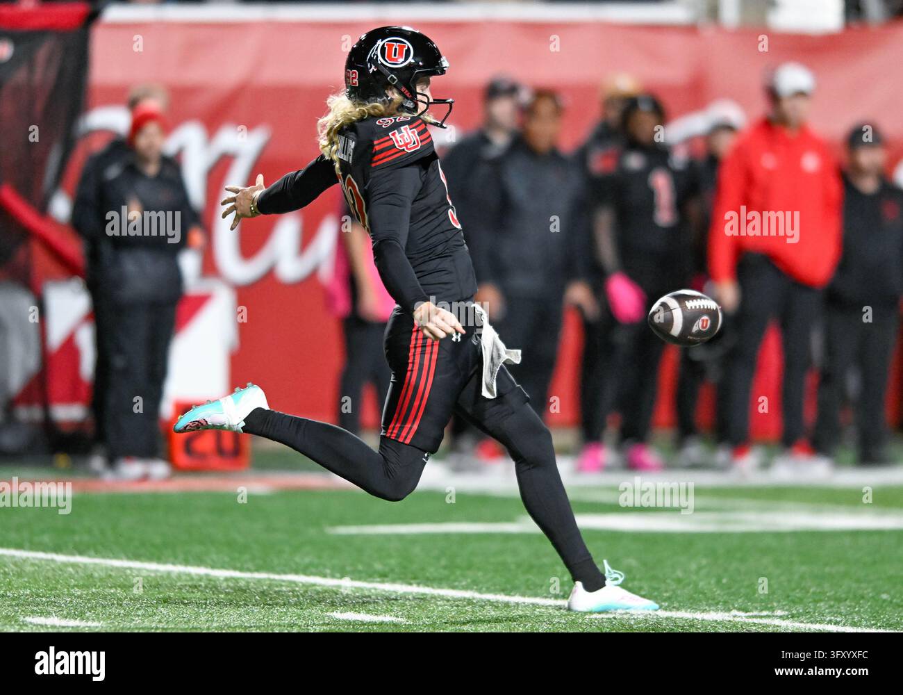 SALT LAKE CITY, UT - OCTOBER 24: Utah Utes punter Orion Phillips (92 ...