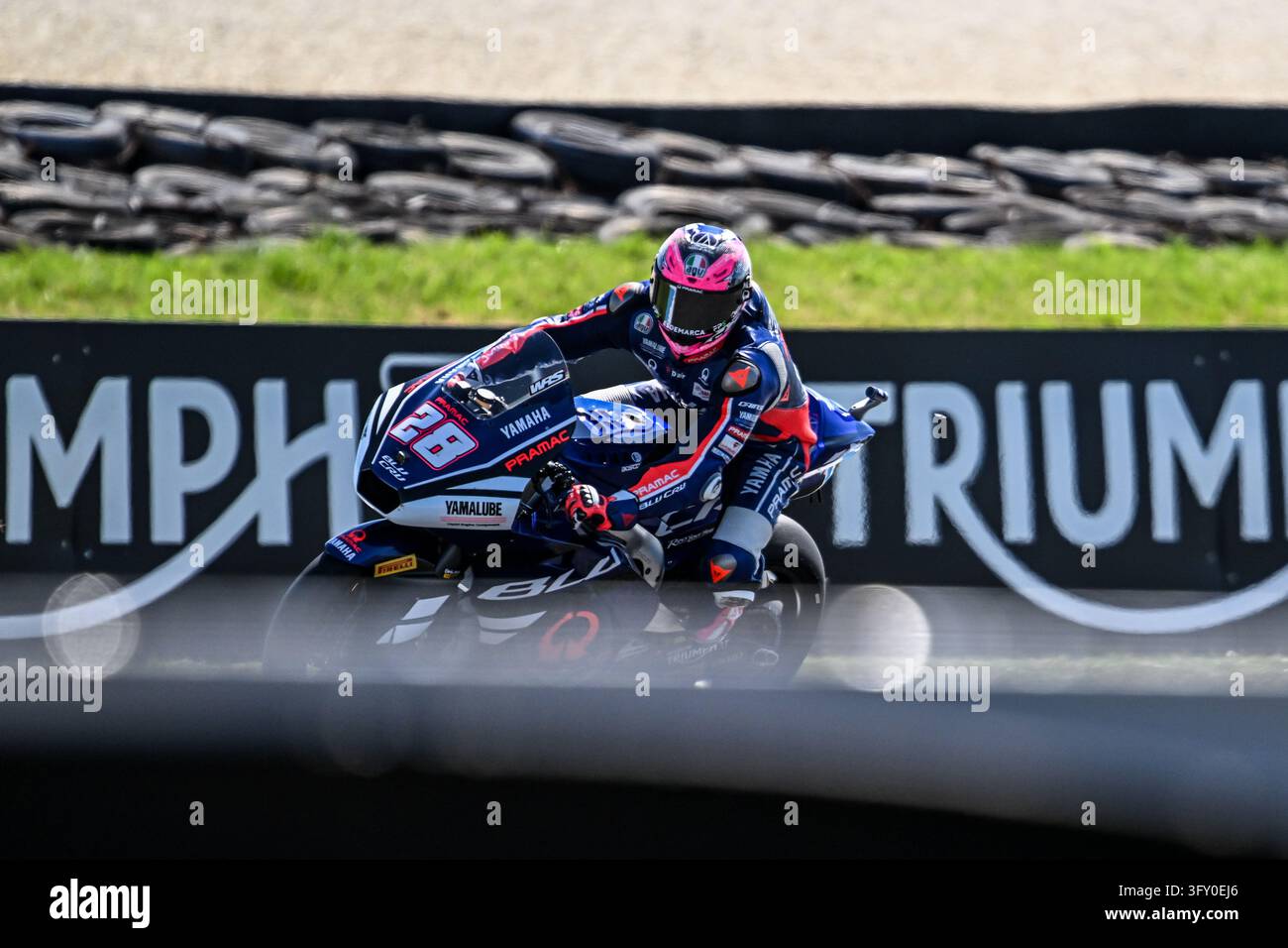 Isan Guevara of Spain is seen racing for Blu Cru Pramac Yamaha in Moto2 ...