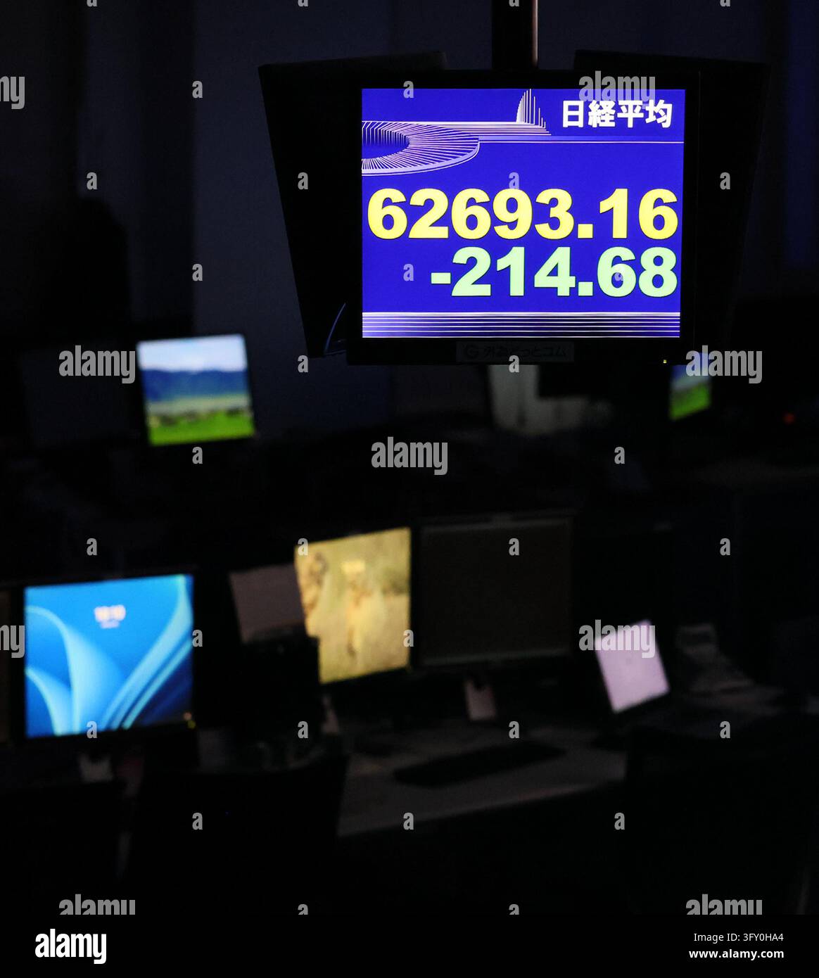 Sign Board Normal Size An electronic board displays the closing price of Nikkei Stock Average ...