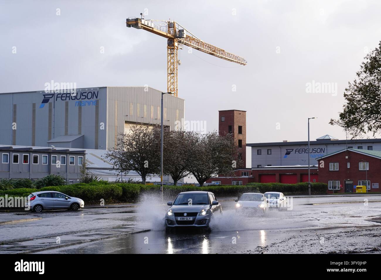 Flood water on the A8 in Port Glasgow, Inverclyde, after Storm Boelo ...