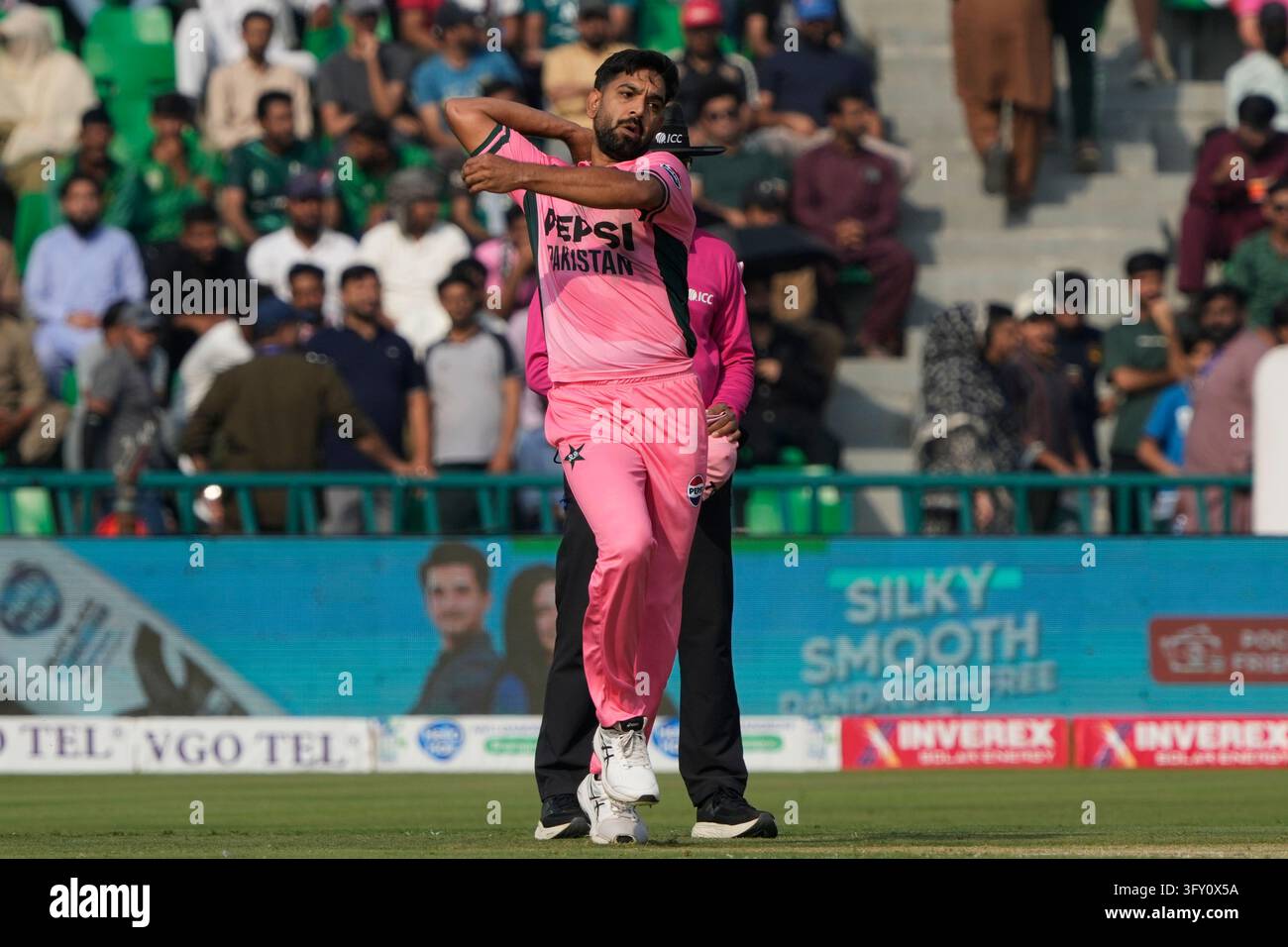 Haris Rauf Back Pakistan's Haris Rauf bowls during the tri-series one-day international ...