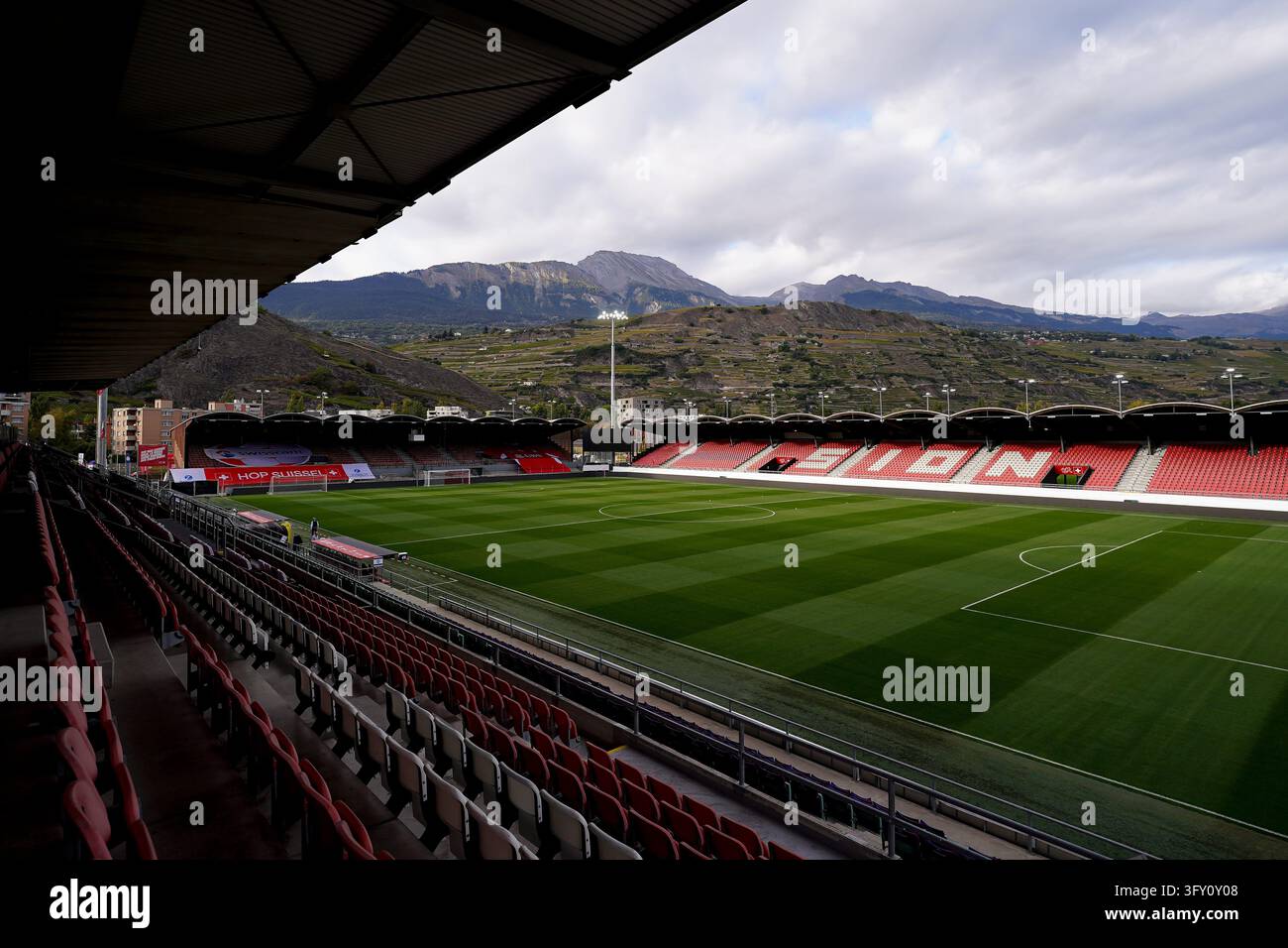 SION, SWITZERLAND - OCTOBER 13: General view of Stade de Tourbillon ...