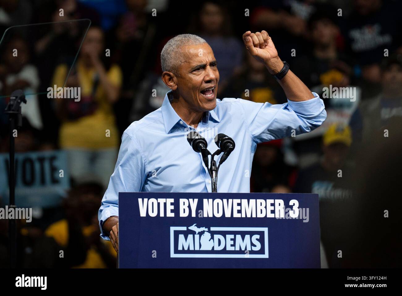 Get Out Stock Former President Barack Obama speaks at a Michigan Democrats Get Out ...
