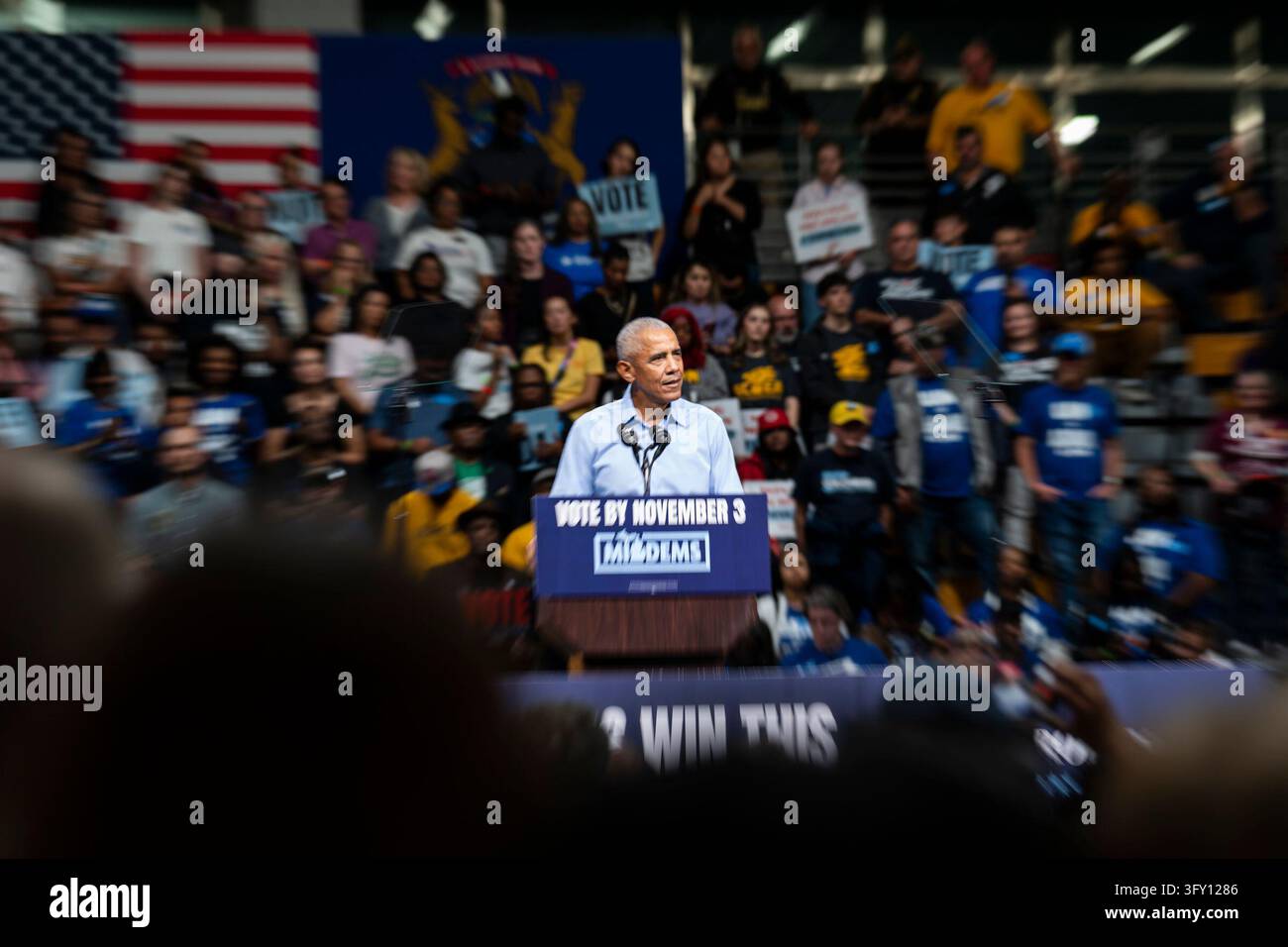 Get Out Stock Former President Barack Obama speaks at a Michigan Democrats Get Out ...
