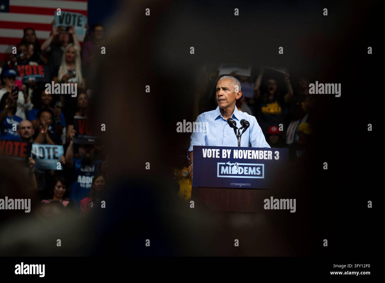 Get Out Stock Former President Barack Obama speaks at a Michigan Democrats Get Out ...