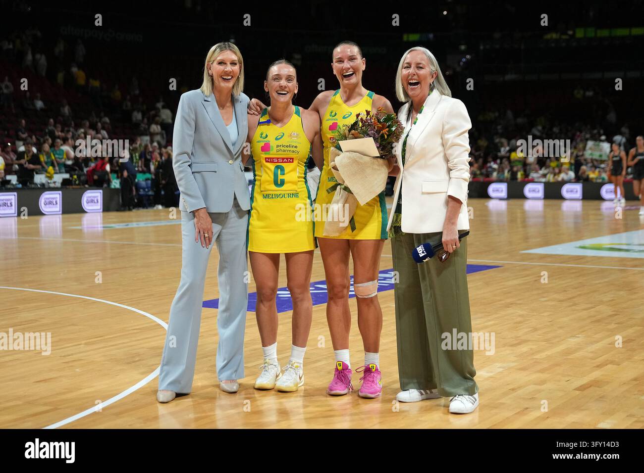 Netball Pic. Vector Courtney Bruce of Australia Diamonds celebrates winning her 100th cap ...