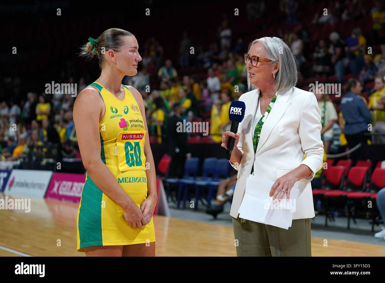Netball Pic. Vector Courtney Bruce of Australia Diamonds celebrates winning her 100th cap ...