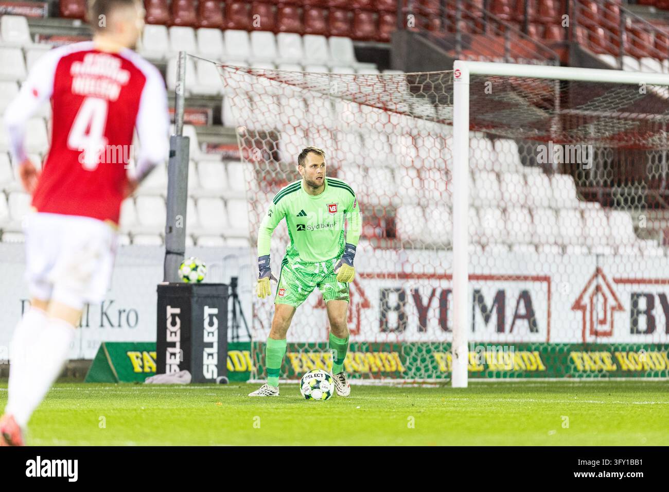 Vejle, Denmark. 24th, October 2026. Goalkeeper Nicolai Larsen (1) of ...