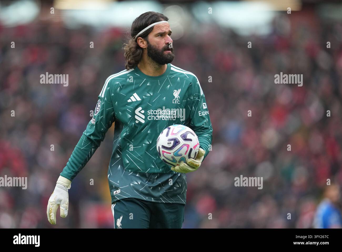 Liverpool's goalkeeper Alisson in action during the English Premier ...
