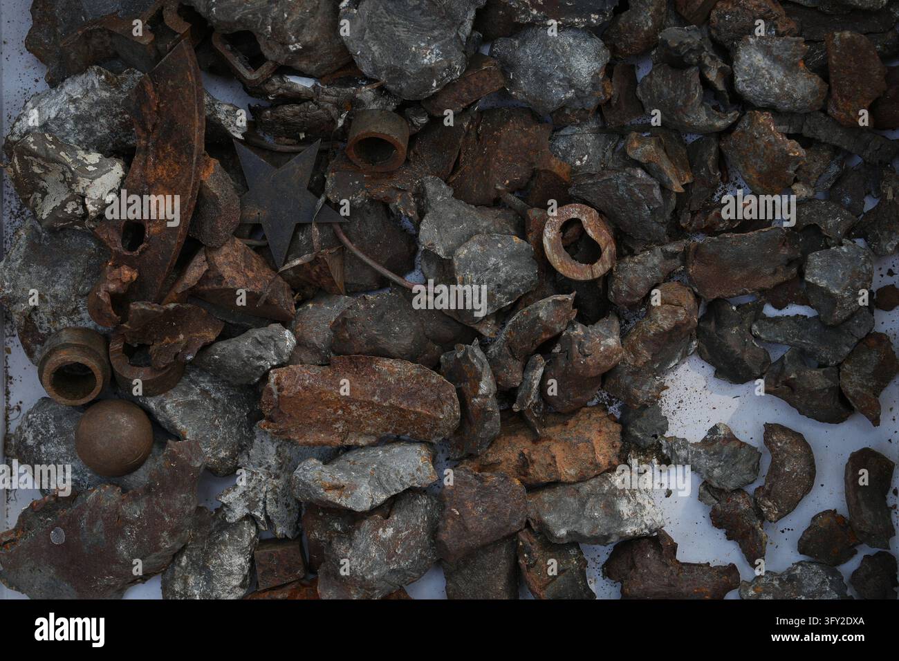 Fragments of shrapnel collected from Israeli military munitions by ...