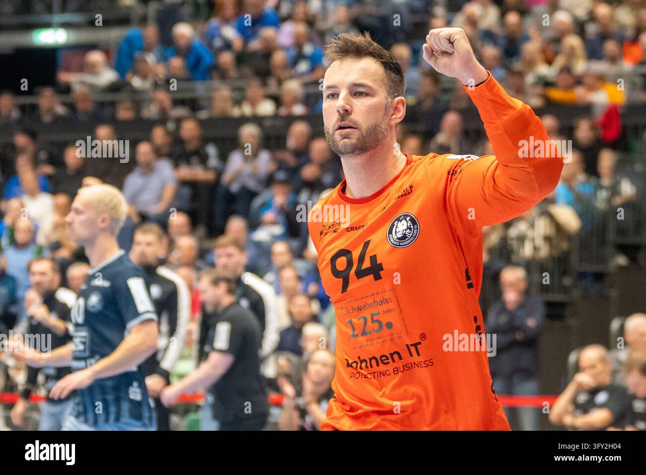 Kristian van der Merwe (Bergischer HC, #94) celebrates a successful ...