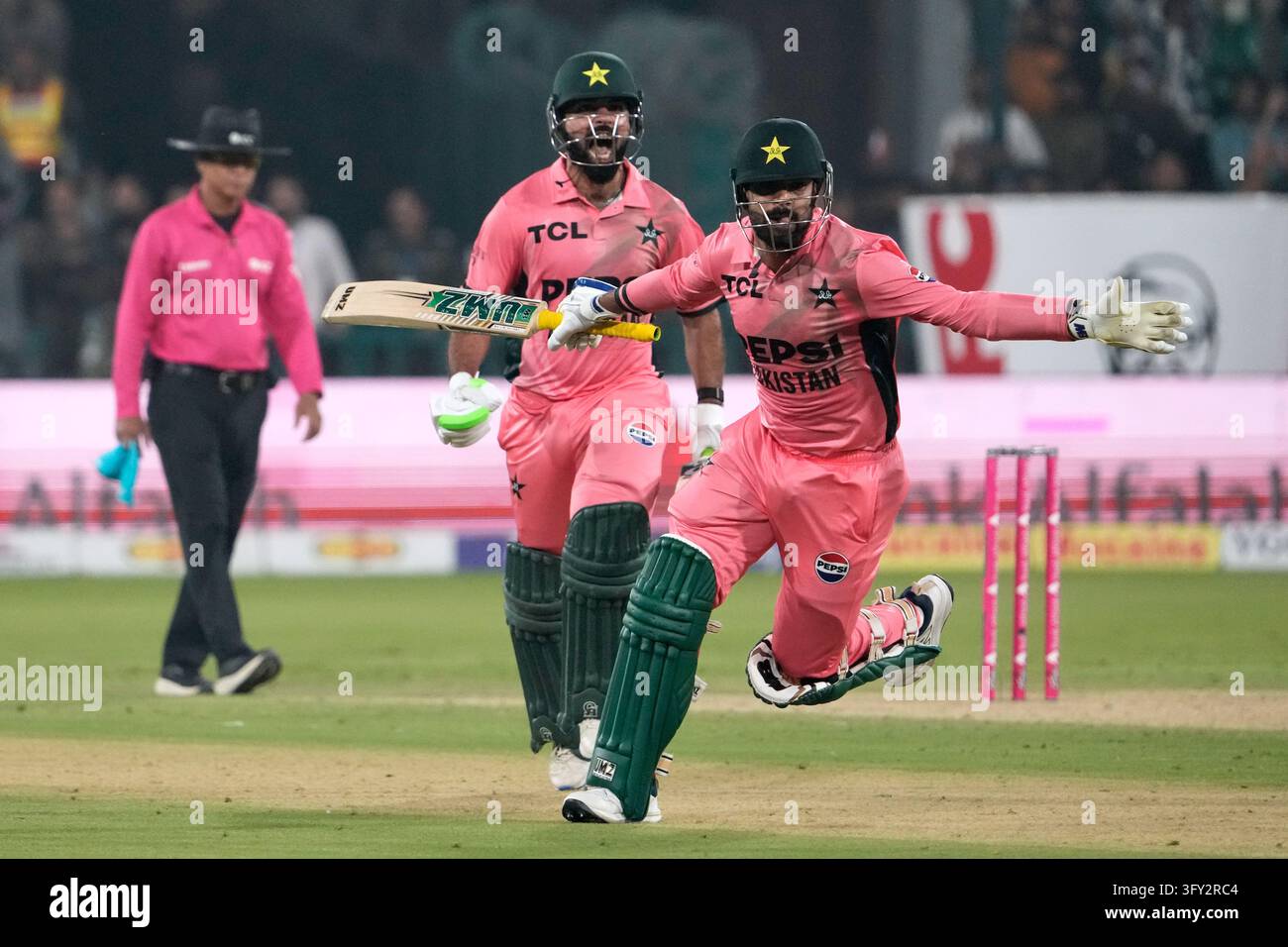 Sar Rauf Pakistan's Shadab Khan and Haris Rauf celebrate after winning the tri ...