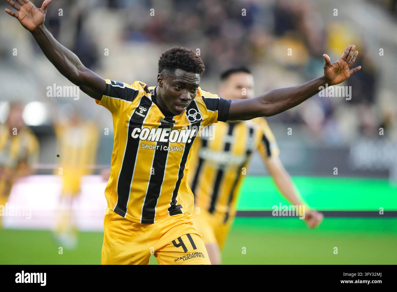 Fisker Sign Double AC Horsens goalscorer Kingsley Bimpong celebrates during the ...