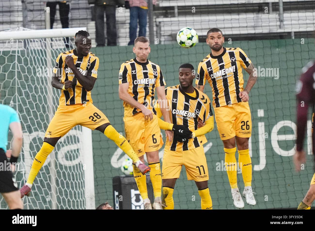 Fisker Sign Horsens defense during the Superliga match between AC Horsens and ...